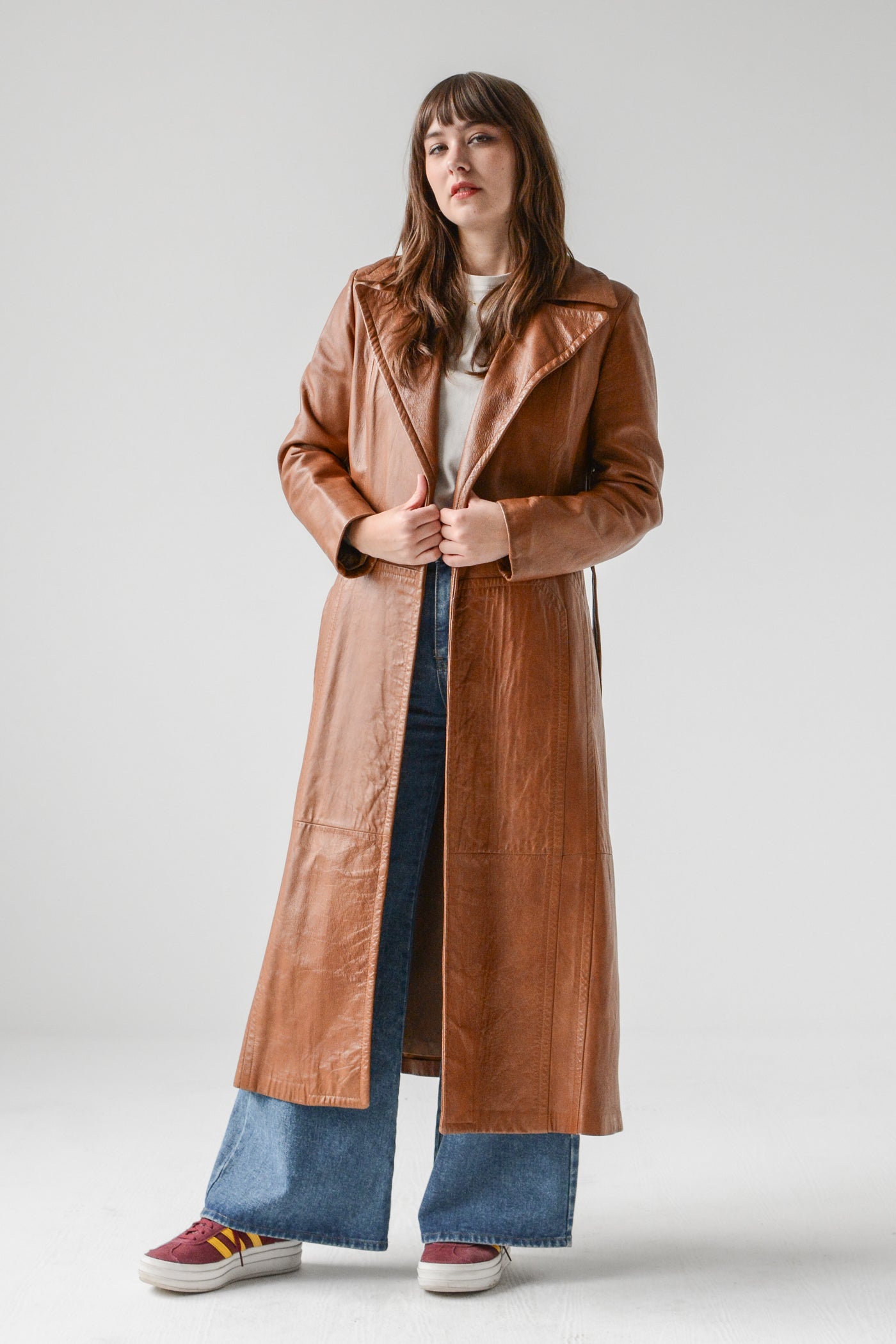 Buttery Caramel Leather Trench Coat – Cloud Vintage