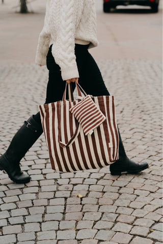 Medium Cotton Stripe Tote in Brown