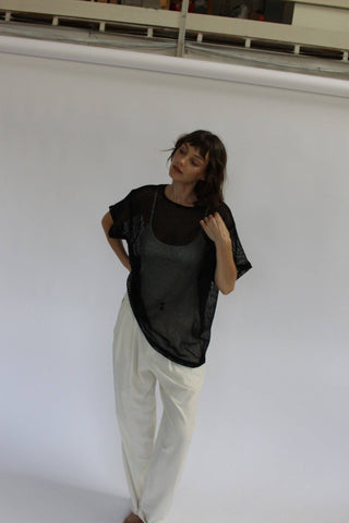 Tristan Netted Cotton Tee in Onyx