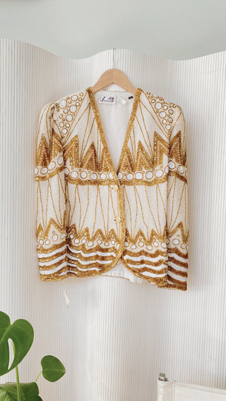 Fabulous Deadstock Ivory Gold Beaded Blazer