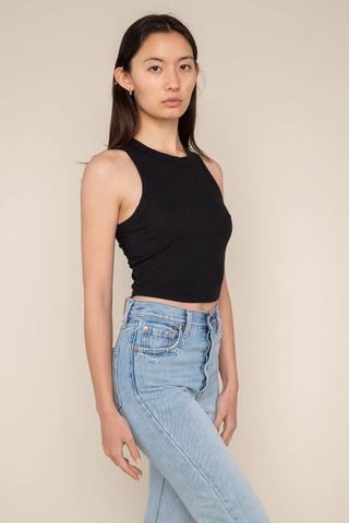 Lula Rib Knit Crop Tank in Black