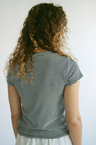 Bebe Stripe Tee in Black Stripe