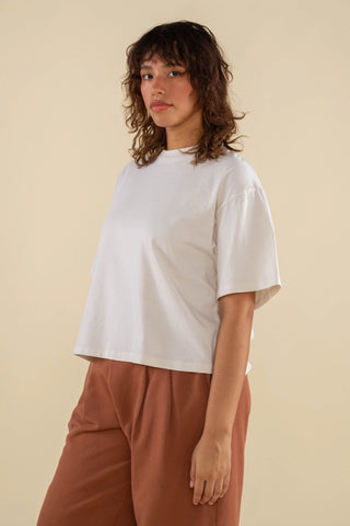 Boxy Crew Cotton Tee in Bone