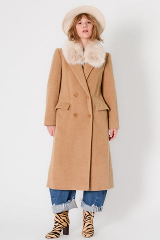 Cashmere Long Coat w Removable Fur Collar