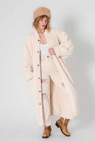 Cream Cotton Long Puffer Coat