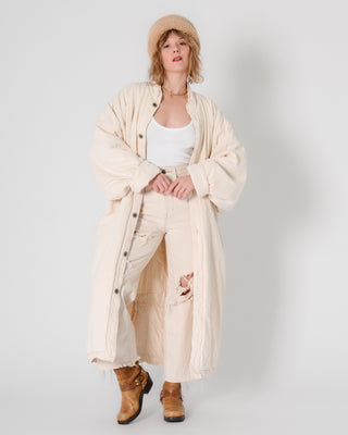 Cream Cotton Long Puffer Coat