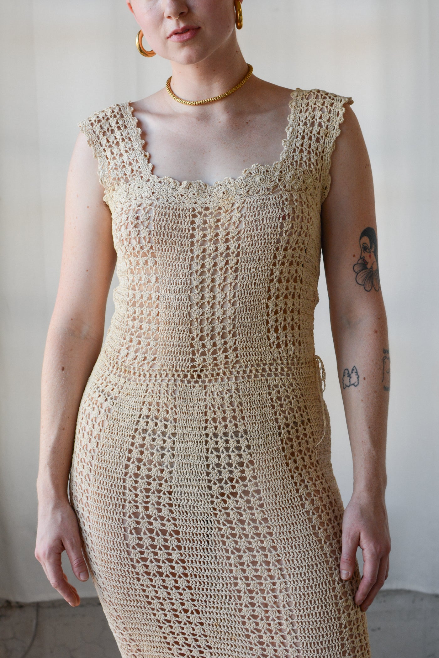 Gorgeous Antique Crochet Bodycon Dress Cloud Vintage