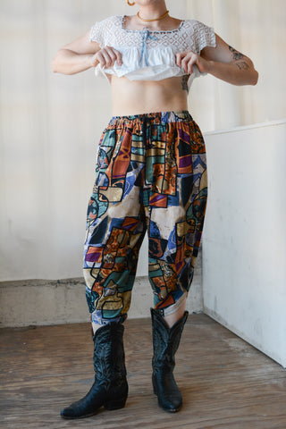 Abstract Cotton Capri Pants