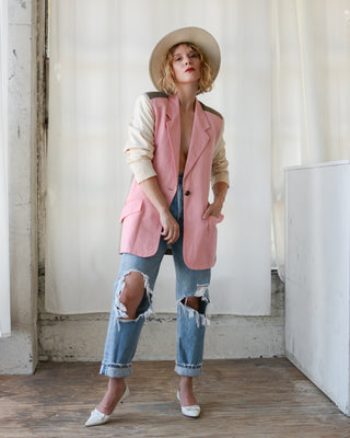 Cool Colorblock Linen Blazer