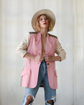 Cool Colorblock Linen Blazer