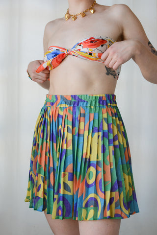 Colorful 90s BCBG Pleated Mini Skirt