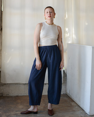 Cotton Denim Lantern Pant in Dark Wash