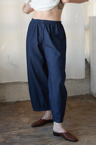 Cotton Denim Lantern Pant in Dark Wash