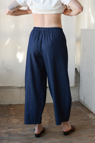 Cotton Denim Lantern Pant in Dark Wash