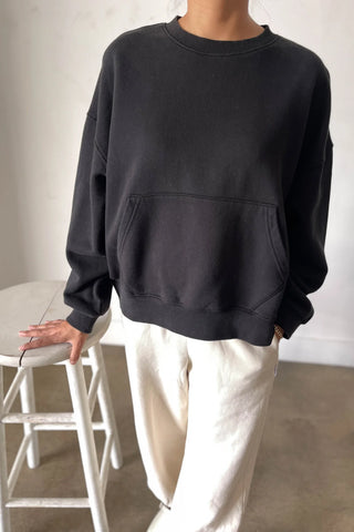 French Terry Poche Sweatshirt in Black