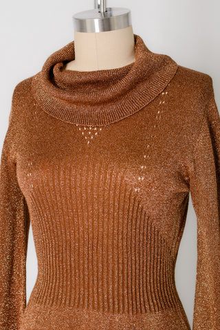 Copper 70s Metallic Knit Maxi Dress