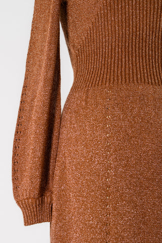 Copper 70s Metallic Knit Maxi Dress