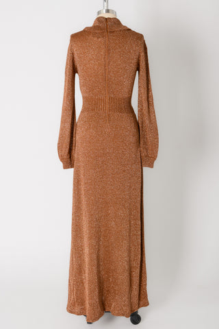 Copper 70s Metallic Knit Maxi Dress