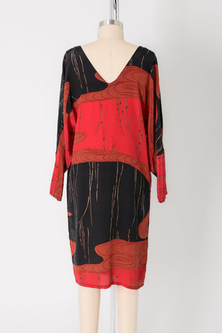 Abstract Water Scene Silk Shift Dress