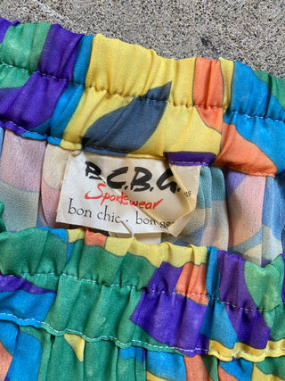 Colorful 90s BCBG Pleated Mini Skirt