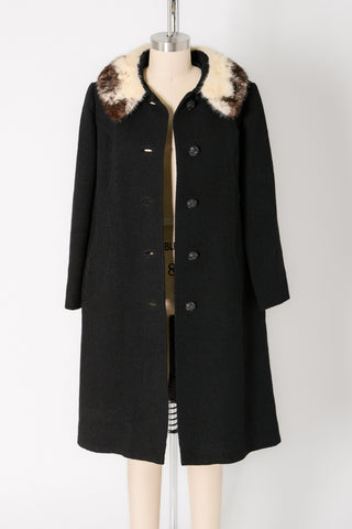 60s Boucle Fur Collar Swing Peacoat