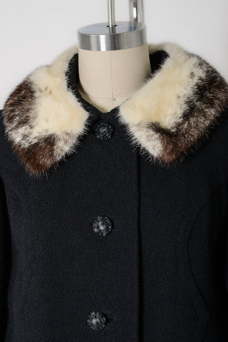 60s Boucle Fur Collar Swing Peacoat