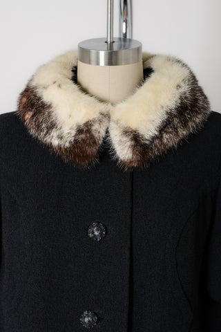 60s Boucle Fur Collar Swing Peacoat