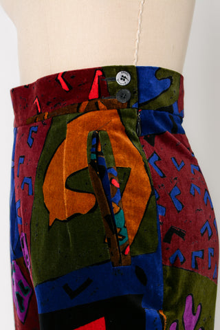 Louis Féraud Abstract Velvet Cigarette Pants