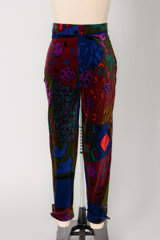 Louis Féraud Abstract Velvet Cigarette Pants