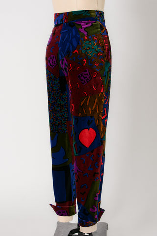 Louis Féraud Abstract Velvet Cigarette Pants