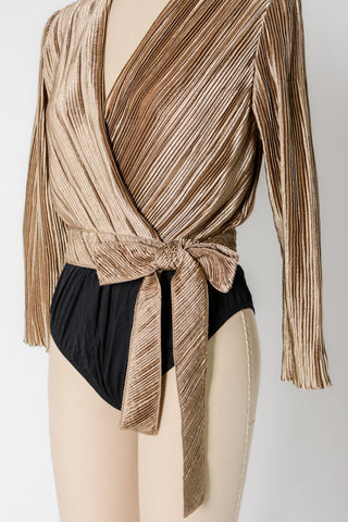 Jeanne Marc Bronze Plissé Wrap Bodysuit