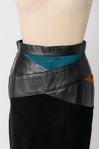 Patchwork Suede Leather Pencil Skirt