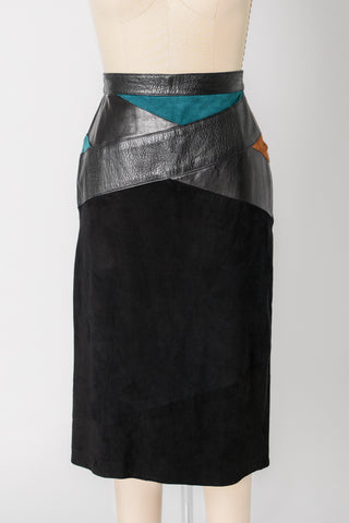 Patchwork Suede Leather Pencil Skirt