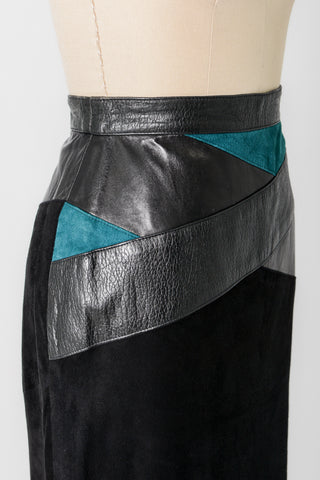 Patchwork Suede Leather Pencil Skirt