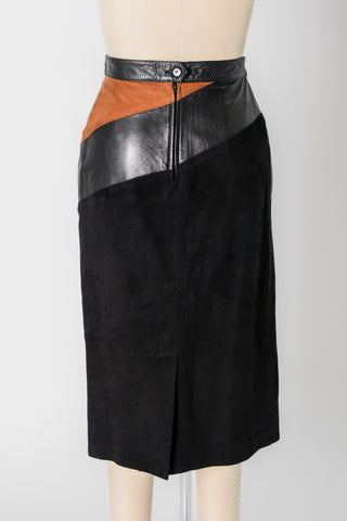 Patchwork Suede Leather Pencil Skirt