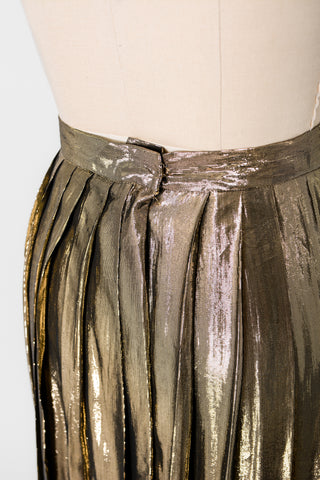 Gold Lamé Pleated Midi Skirt