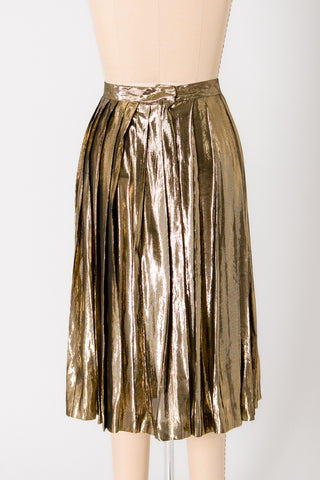 Gold Lamé Pleated Midi Skirt