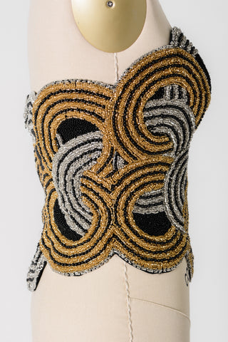 Amazing Oleg Cassini Beaded Silk Bustier