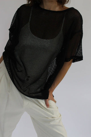 Tristan Netted Cotton Tee in Onyx