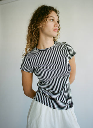 Bebe Stripe Tee in Black Stripe