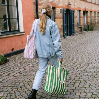 Medium Cotton Stripe Tote in Lavender